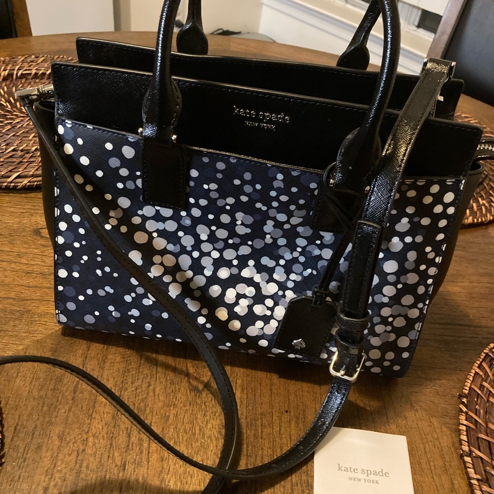 Kate Spade New York Cameron Soiree Dot Satchel. (Navy & White)